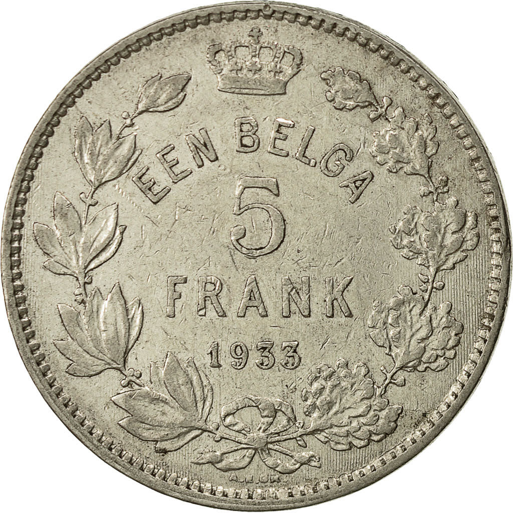 coin, Belgium, 5 Francs, 5 Frank, 1933, EF(40-45), Nickel, KM:98