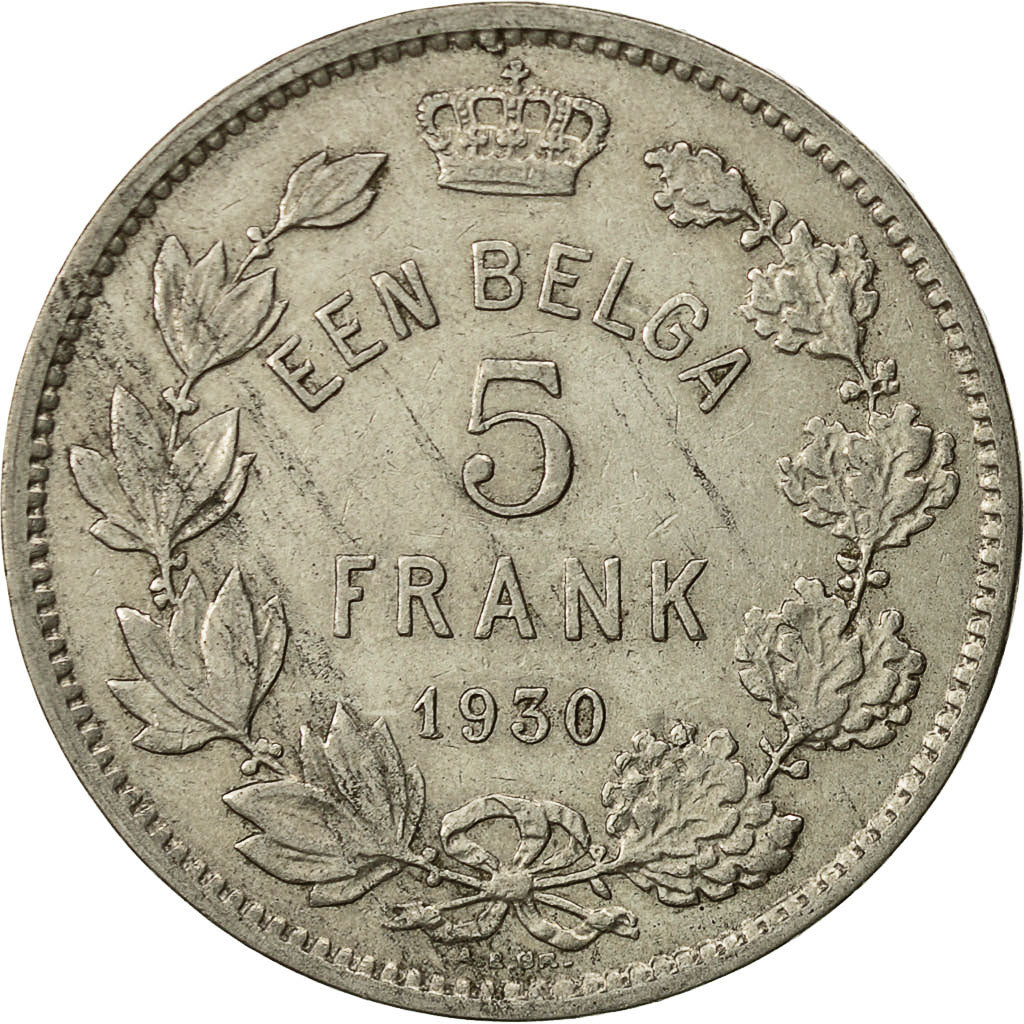 moneda, Bélgica, 5 Francs, 5 Frank, 1930, MBC, Níquel, KM:98