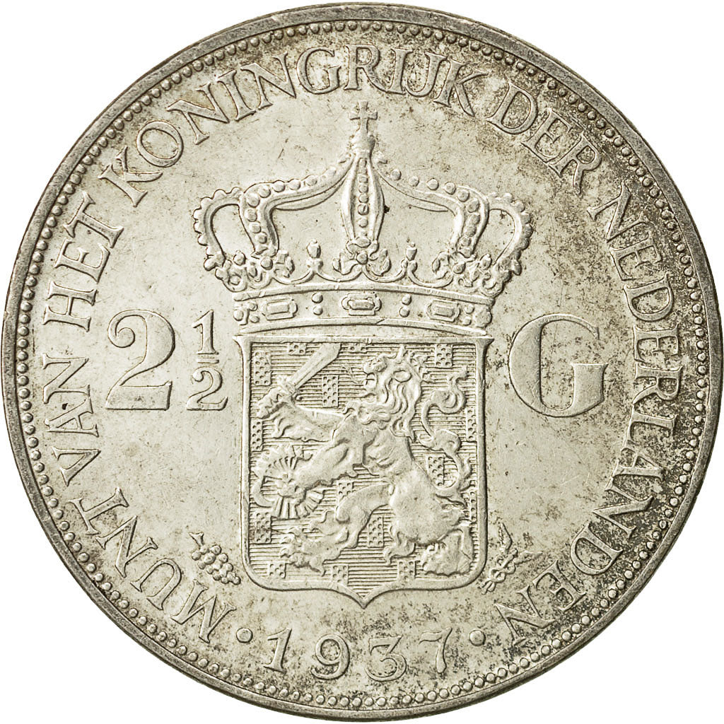 coin, Netherlands, Wilhelmina I, 2-1/2 Gulden, 1937, EF(40-45), Silver, KM:165