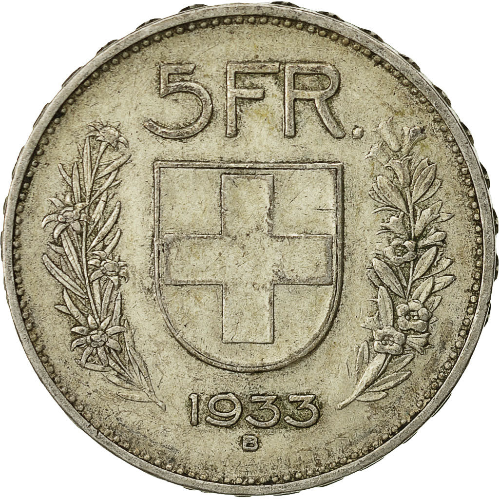 coin, Switzerland, 5 Francs, 1933, Bern, EF(40-45), Silver, KM:40