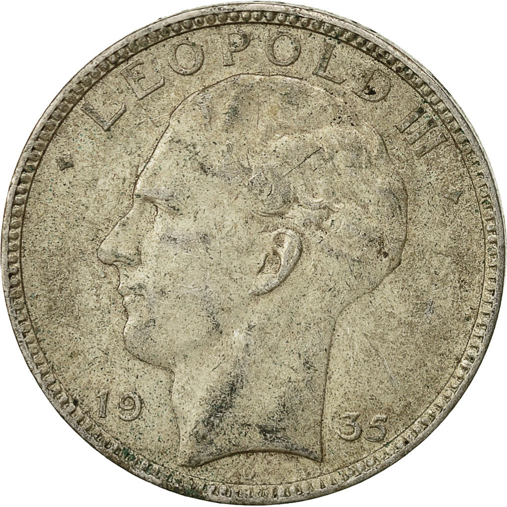 Moneda, Bélgica, 20 Francs, 20 Frank, 1935, MBC, Plata, KM:105