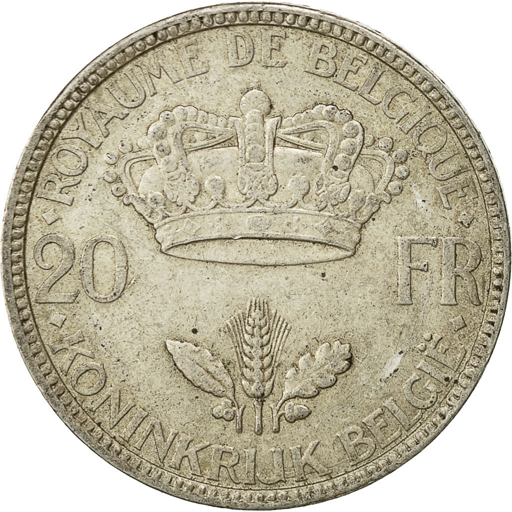 Moneda, Bélgica, 20 Francs, 20 Frank, 1935, MBC, Plata, KM:105