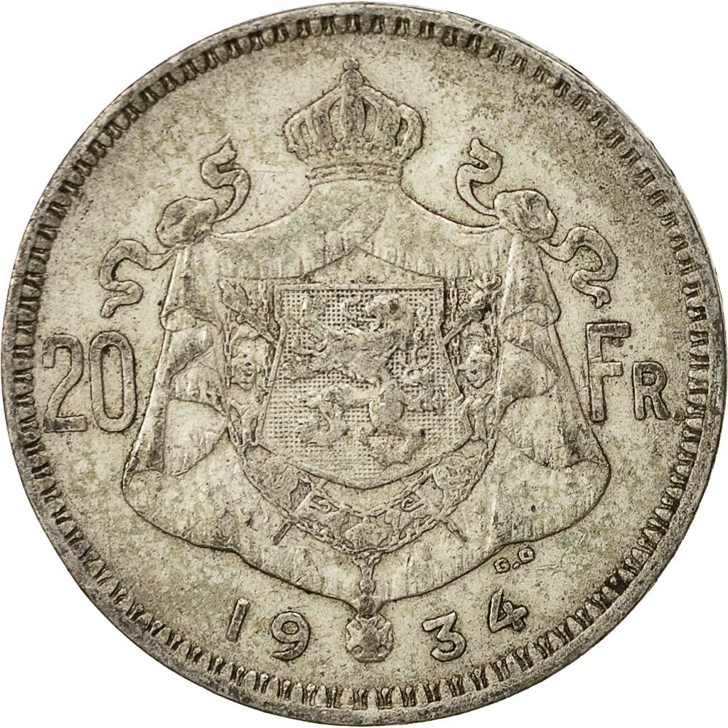 Monnaie, Belgique, 20 Francs, 20 Frank, 1934, TTB, Argent, KM:104.1