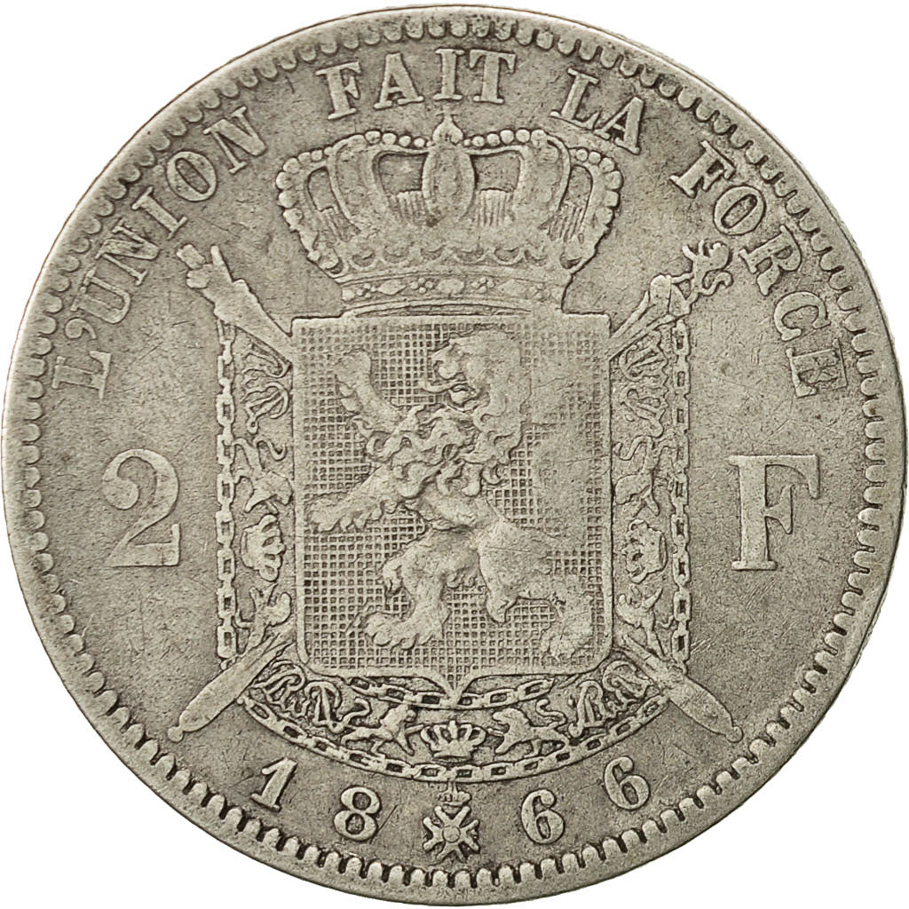 Coin, Belgium, Leopold II, 2 Francs, 2 Frank, 1866, EF(40-45), Silver, KM:30.1
