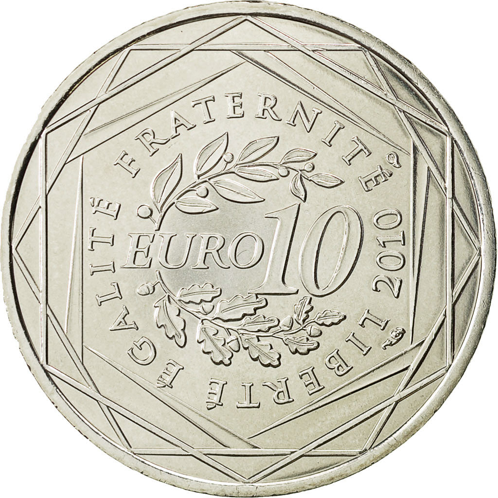 France, 10 Euro, Rhône Alpes, 2010, MS(64), Silver, KM:1670
