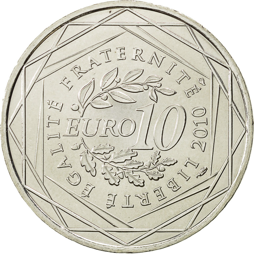 France, 10 Euro, Centre, 2010, MS(64), Silver, KM:1650