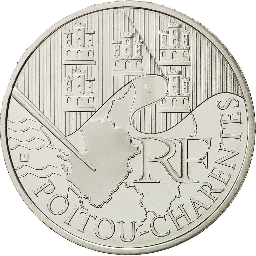 France, 10 Euro, Poitou-Charentes, 2010, MS(64), Silver, KM:1667