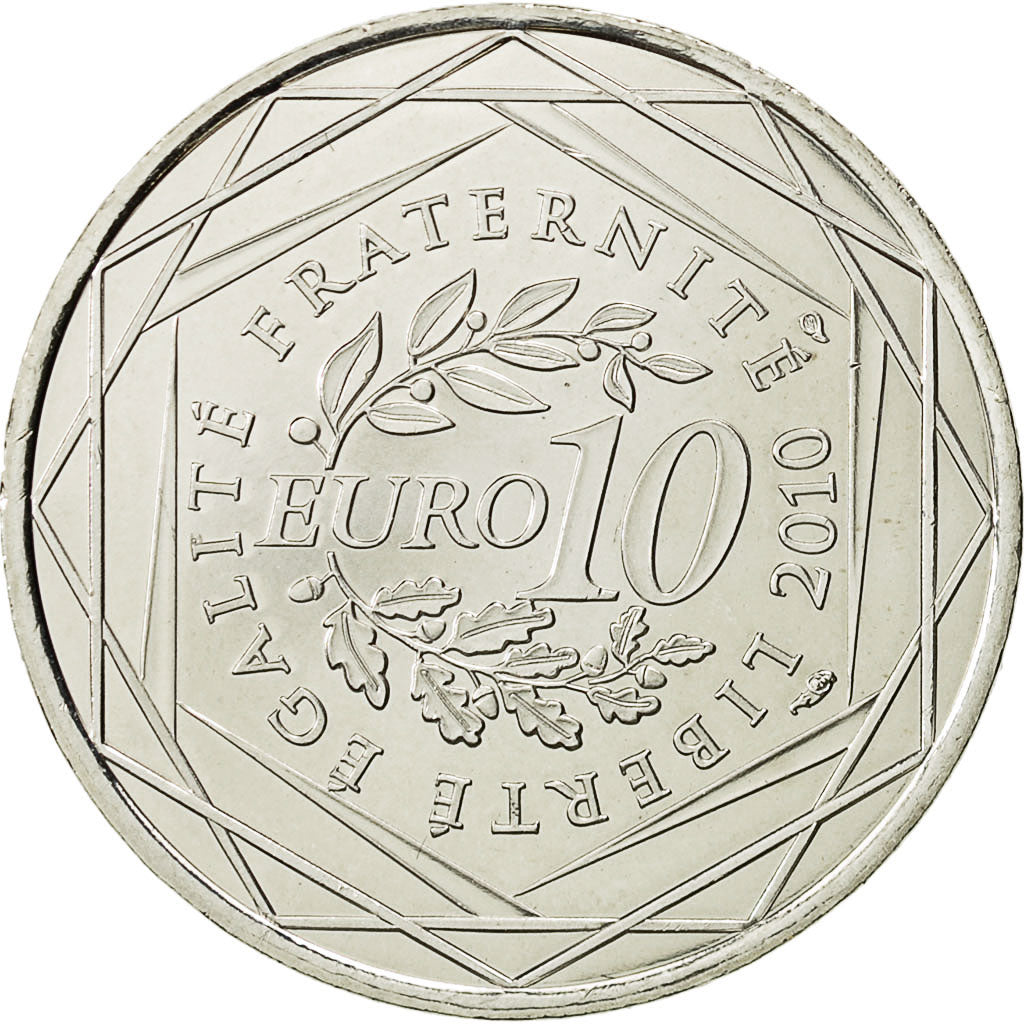 France, 10 Euro, Aquitaine, 2010, MS(64), Silver, KM:1645