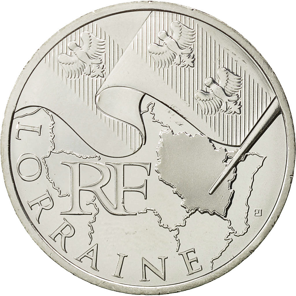 France, 10 Euro, Lorraine, 2010, MS(64), Silver, KM:1661