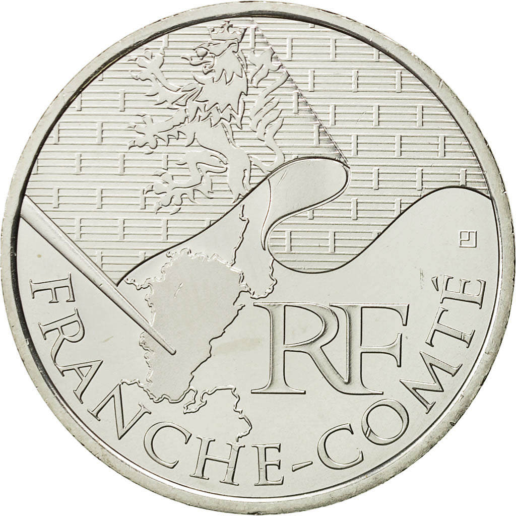 France, 10 Euro, Franche-Comté, 2010, MS(64), Silver, KM:1653