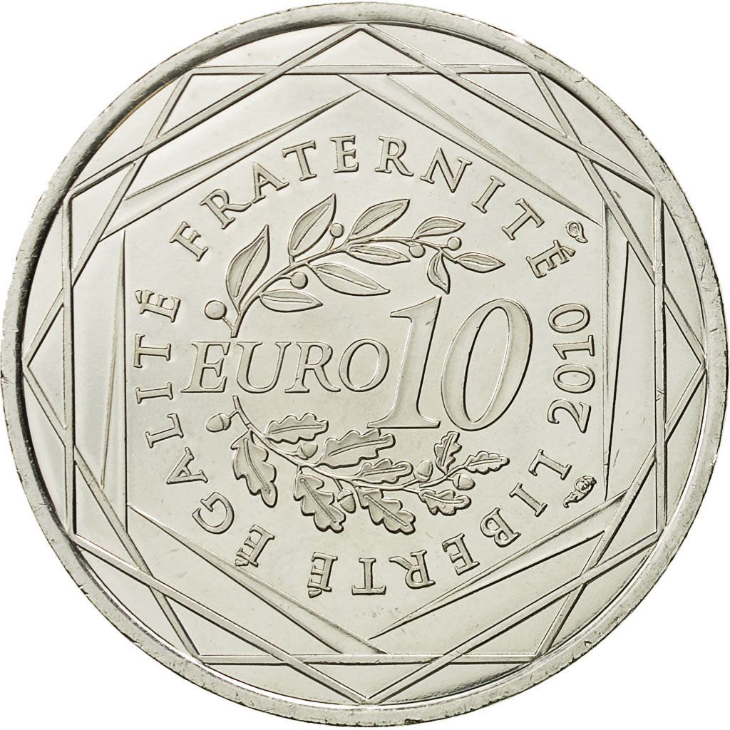 France, 10 Euro, Franche-Comté, 2010, MS(64), Silver, KM:1653