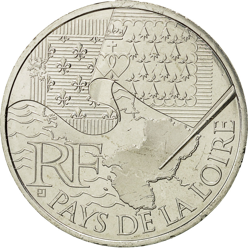 France, 10 Euro, Pays de la Loire, 2010, SPL+, Argent, KM:1665