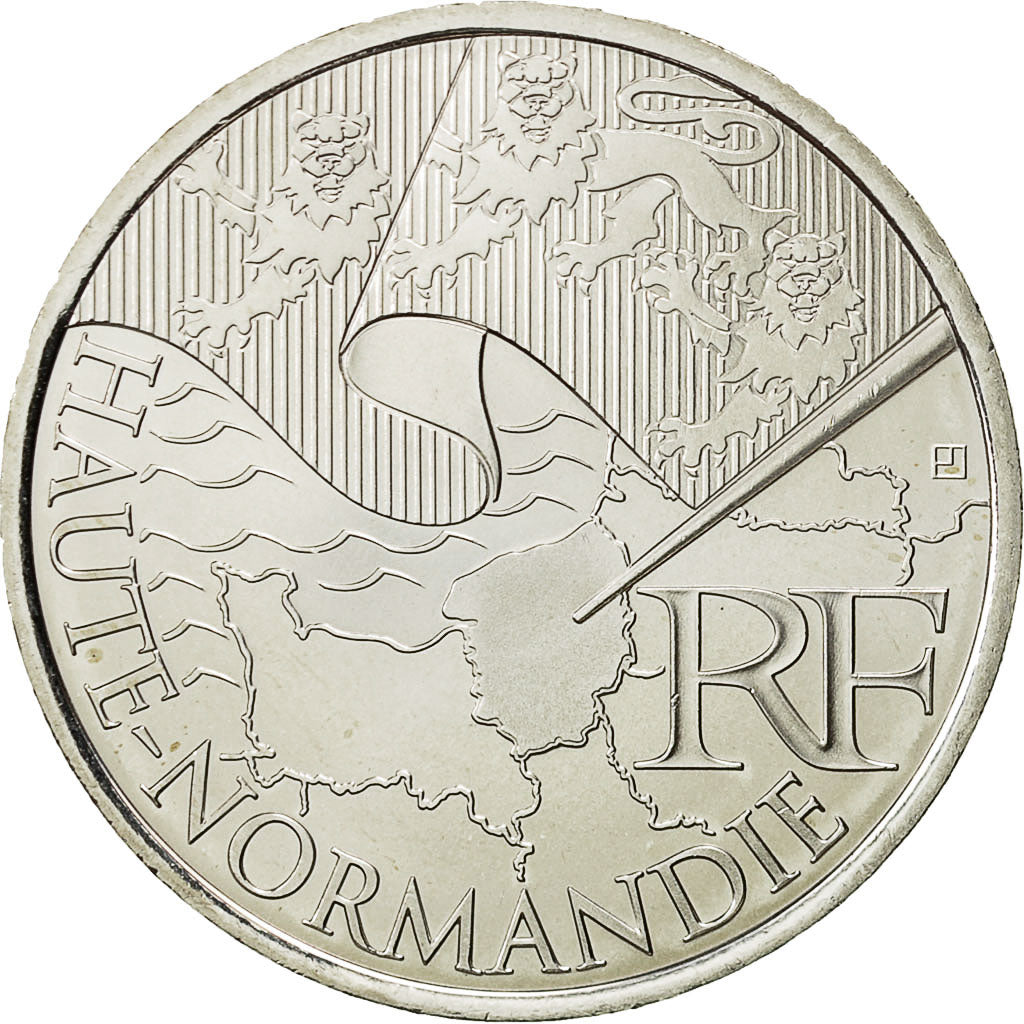 France, 10 Euro, Haute Normandie, 2010, MS(64), Silver, KM:1656