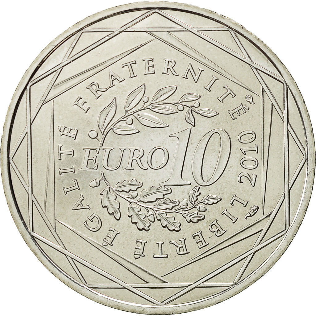 France, 10 Euro, Auvergne, 2010, MS(64), Silver, KM:1646