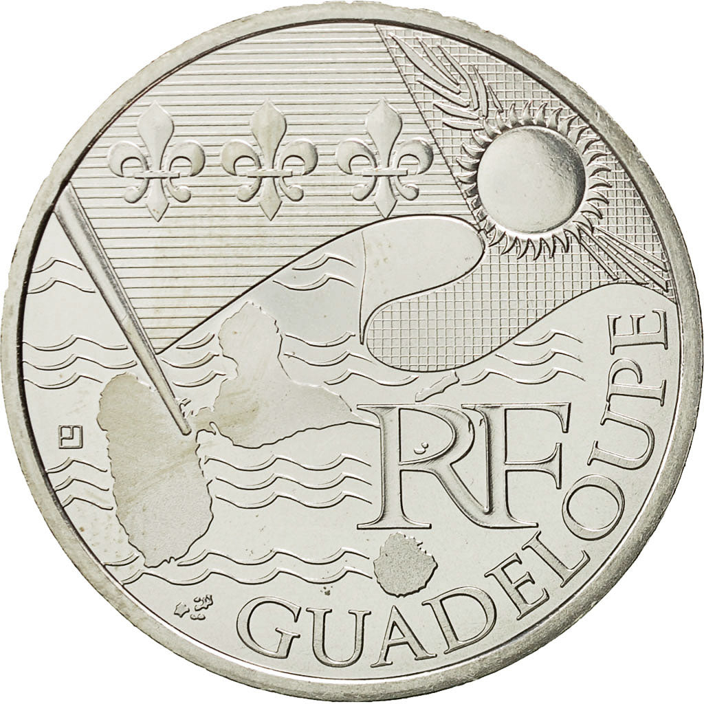 France, 10 Euro, Guadeloupe, 2010, MS(64), Silver, KM:1655