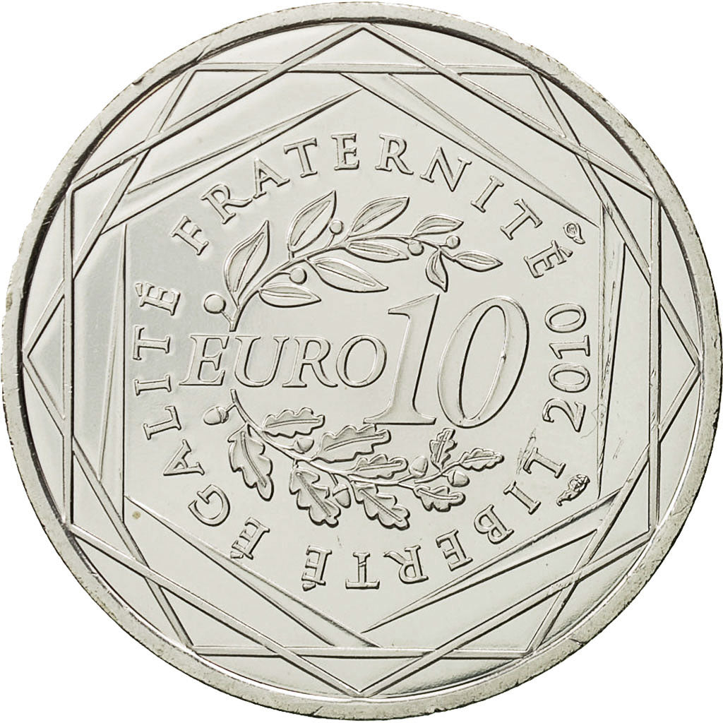 France, 10 Euro, Guyane, 2010, MS(64), Silver, KM:1654