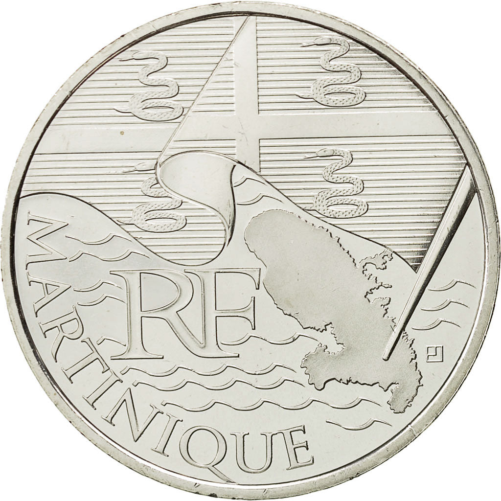 France, 10 Euro, Martinique, 2010, MS(64), Silver, KM:1662