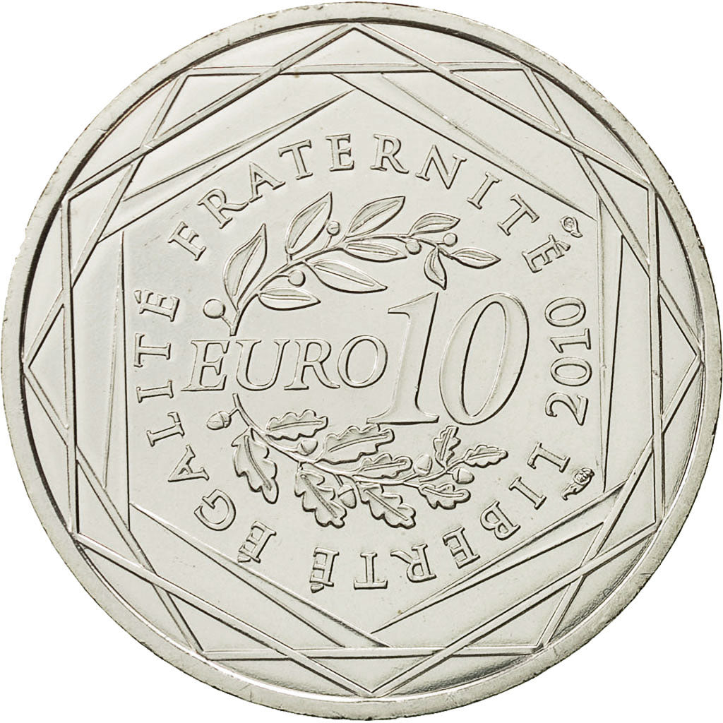 France, 10 Euro, Réunion, 2010, MS(64), Silver, KM:1669