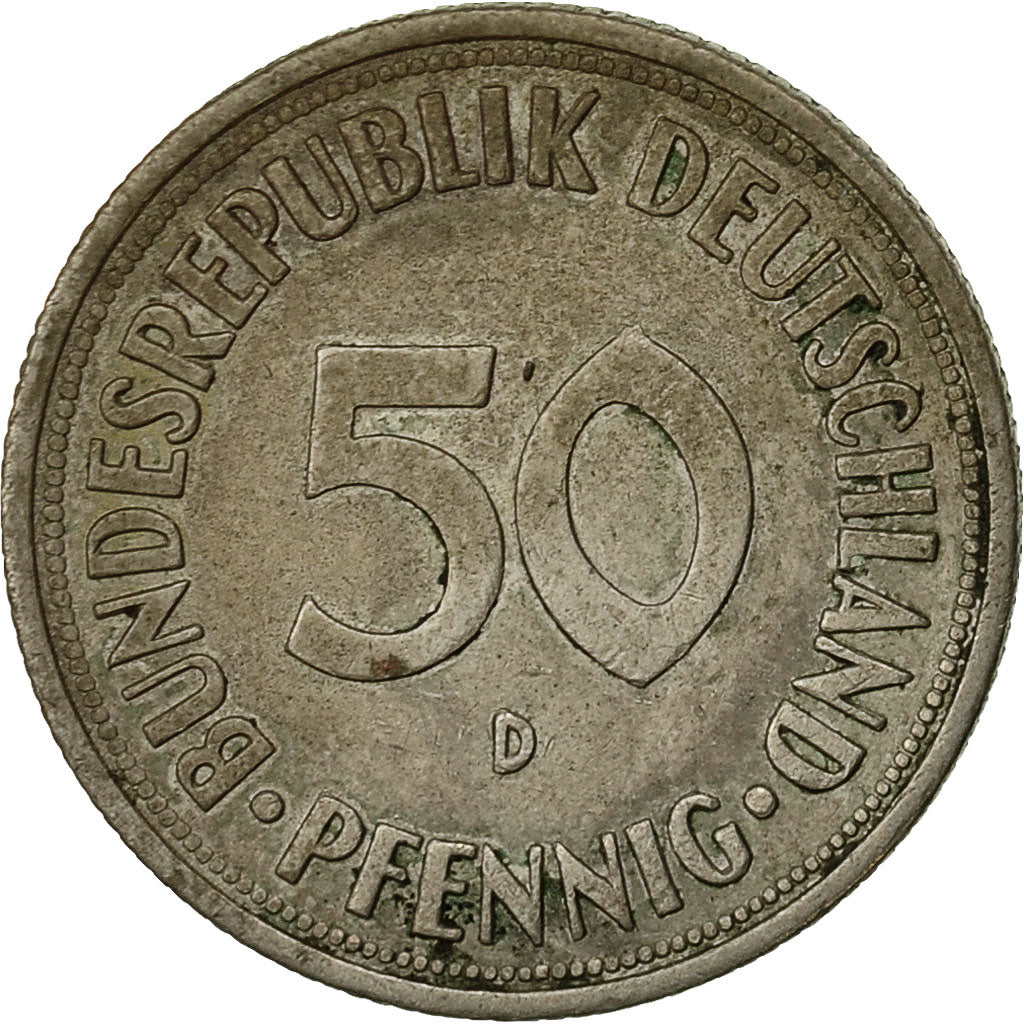 Moneda, ALEMANIA - REPÚBLICA FEDERAL, 50 Pfennig, 1970, Munich, BC+, Cobre -