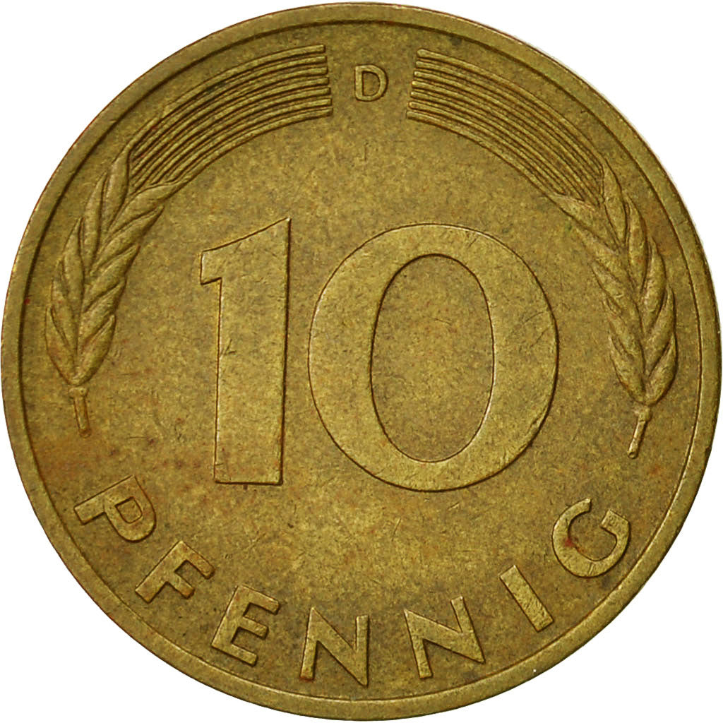 Monnaie, République fédérale allemande, 10 Pfennig, 1975, Munich, TTB, Brass