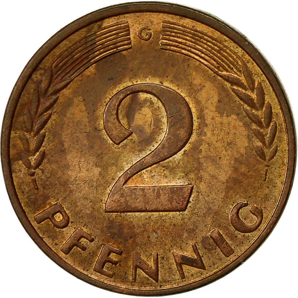 Coin, GERMANY - FEDERAL REPUBLIC, 2 Pfennig, 1964, Karlsruhe, EF(40-45), Bronze