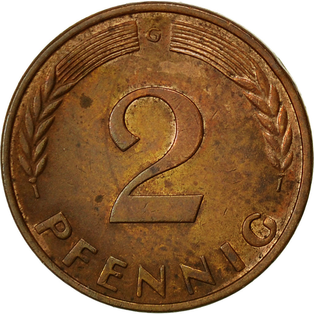 Coin, GERMANY - FEDERAL REPUBLIC, 2 Pfennig, 1961, Karlsruhe, VF(20-25), Bronze