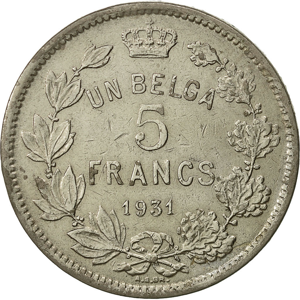 Coin, Belgium, 5 Francs, 5 Frank, 1931, EF(40-45), Nickel, KM:97.1