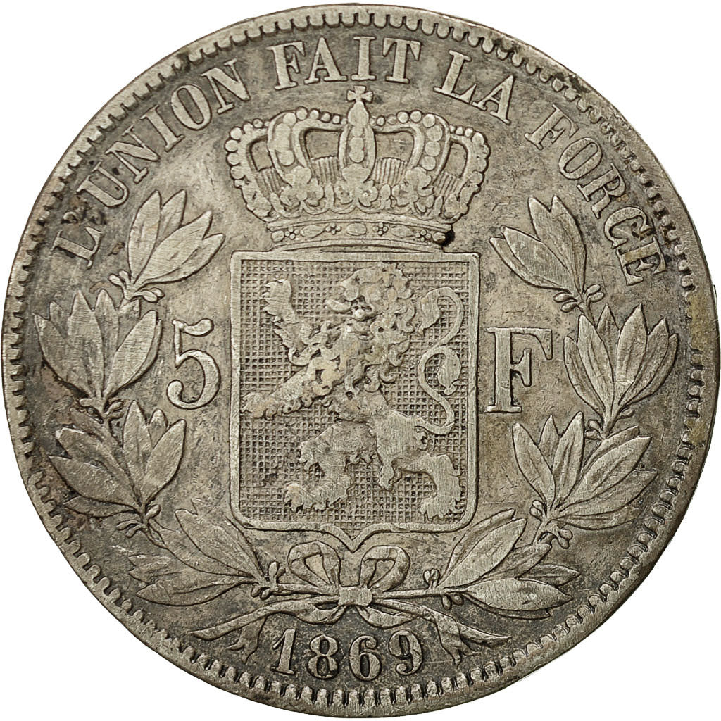 Coin, Belgium, Leopold II, 5 Francs, 5 Frank, 1869, EF(40-45), Silver, KM:24