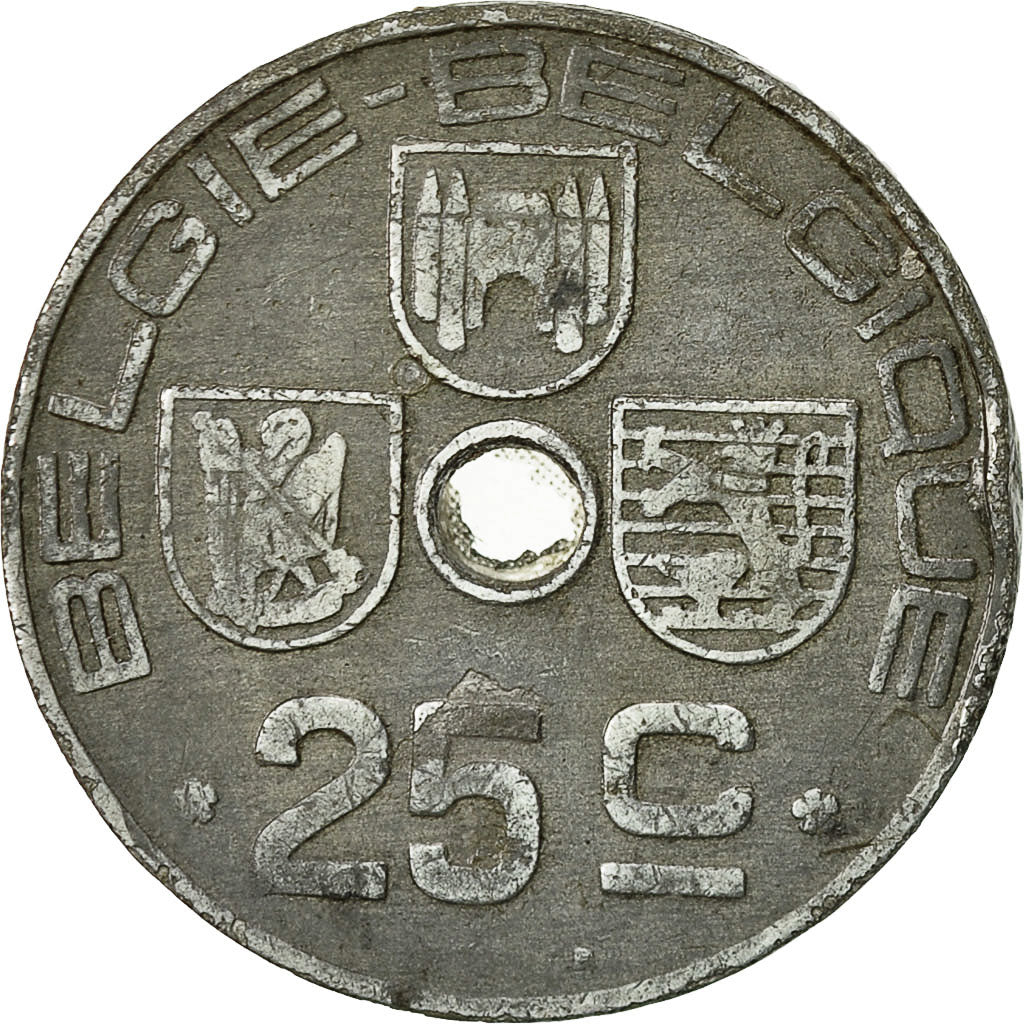 Coin, Belgium, 25 Centimes, 1943, VF(20-25), Zinc, KM:132