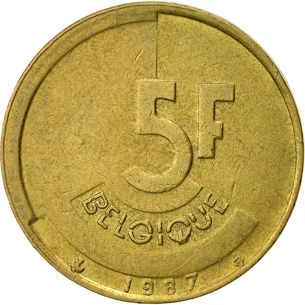 Münze, Belgien, 5 Francs, 5 Frank, 1987, SS, Brass Or Aluminum-Bronze, KM:163