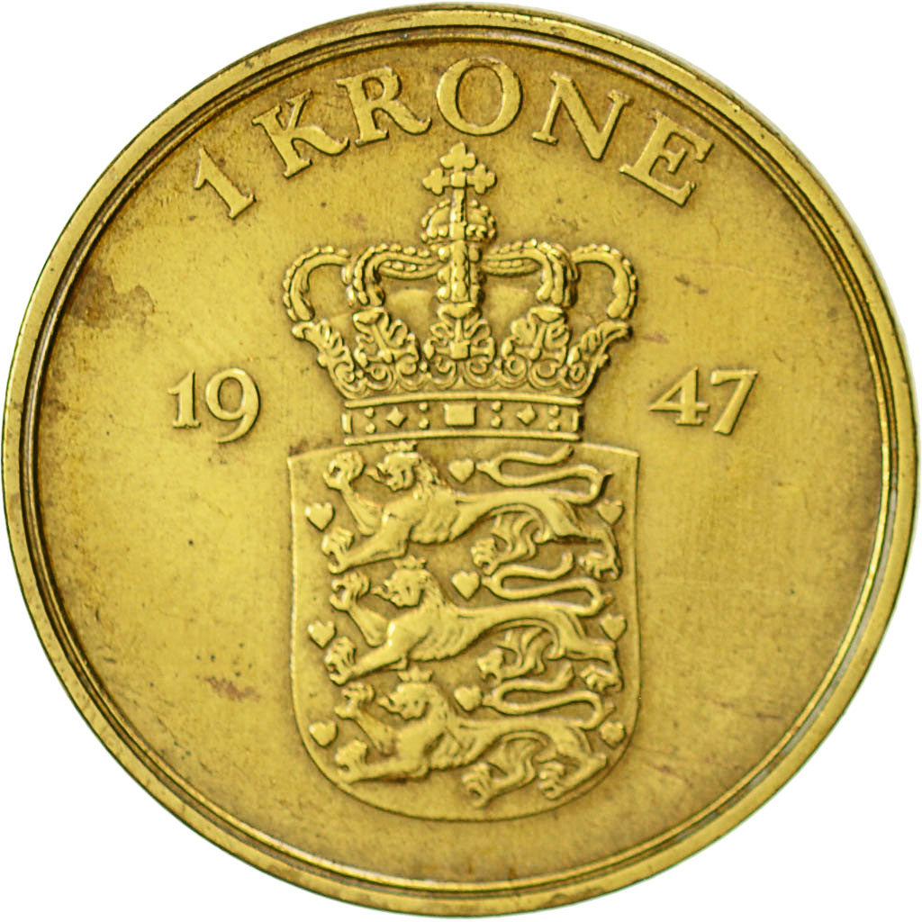 Coin, Denmark, Frederik IX, Krone, 1947, Copenhagen, EF(40-45), Aluminum-Bronze