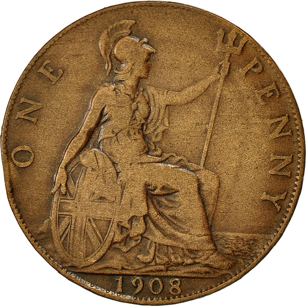 Coin, Great Britain, Edward VII, Penny, 1908, EF(40-45), Bronze, KM:794.2