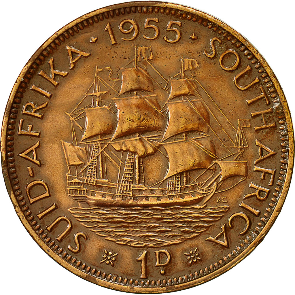 Coin, South Africa, Elizabeth II, Penny, 1955, EF(40-45), Bronze, KM:46