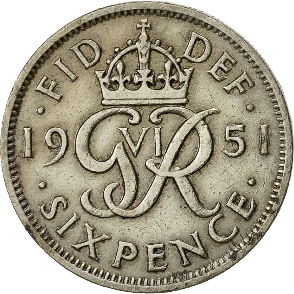 Moneta, Wielka Brytania, George VI, 6 Pence, 1951, EF(40-45), Miedź-Nikiel
