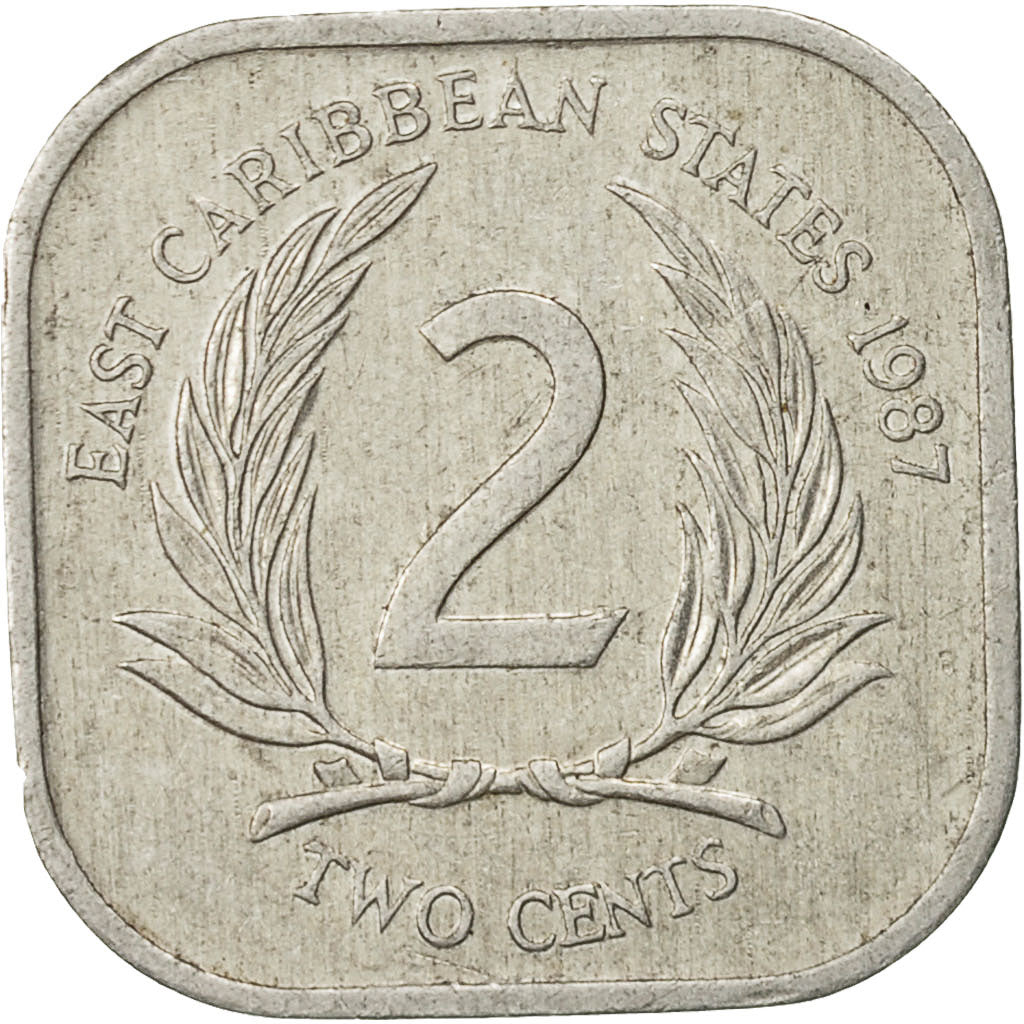 Coin, East Caribbean States, Elizabeth II, 2 Cents, 1987, EF(40-45), Aluminum