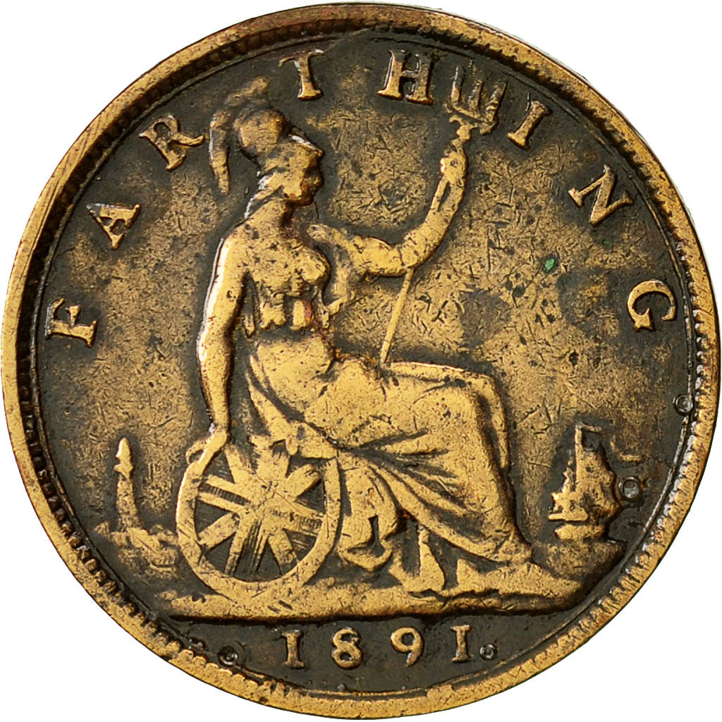 Coin, Great Britain, Victoria, Farthing, 1891, VF(20-25), Bronze, KM:753