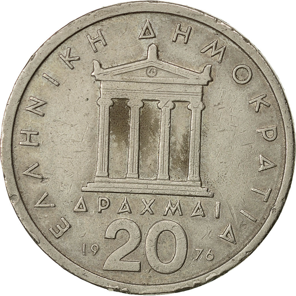 Munten, Griekenland, 20 Drachmai, 1976, FR, Copper-nickel, KM:120