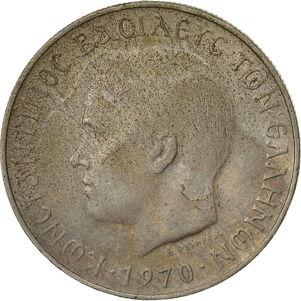 Munten, Griekenland, Constantine II, 2 Drachmai, 1970, FR, Copper-nickel, KM:90
