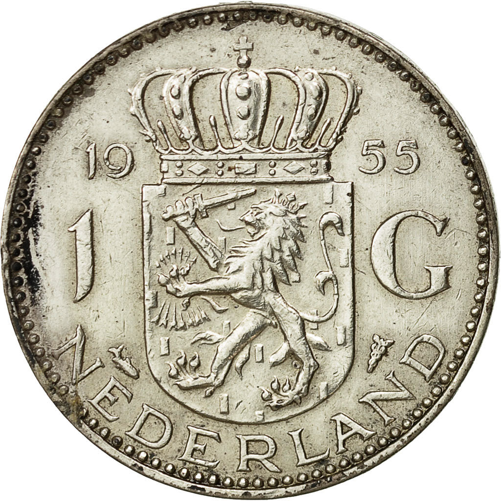 Coin, Netherlands, Juliana, Gulden, 1955, VF(20-25), Silver, KM:184