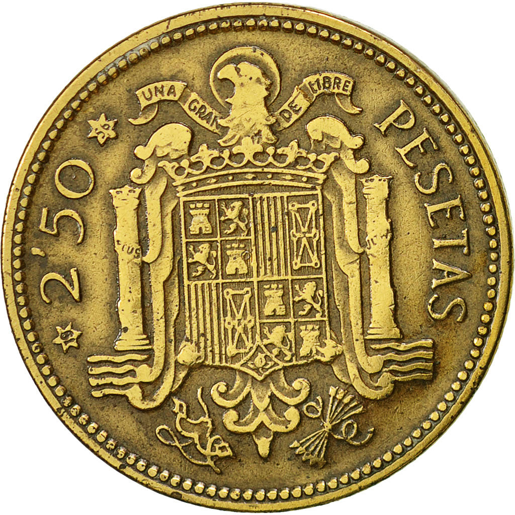 Coin, Spain, Caudillo and regent, 2-1/2 Pesetas, 1956, AU(50-53)