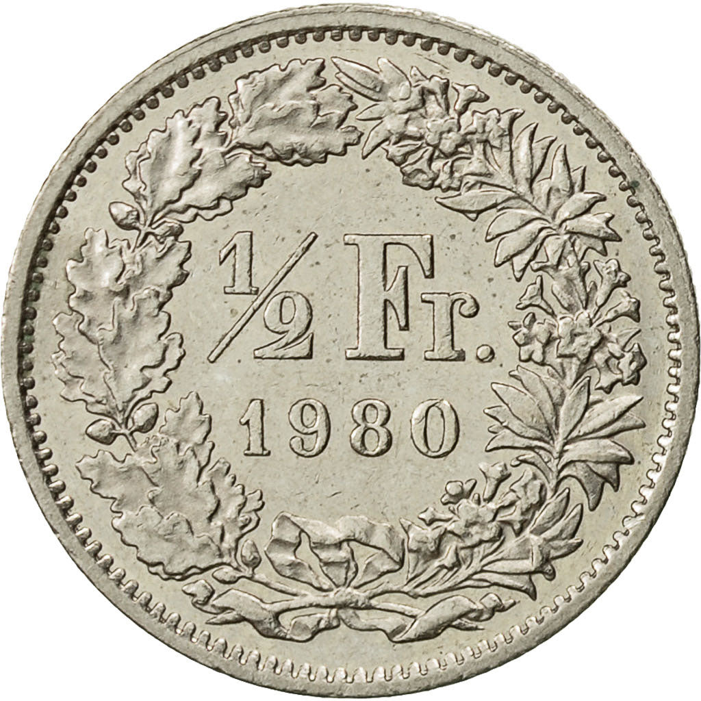 Moneda, Suiza, 1/2 Franc, 1980, Bern, MBC, Cobre - níquel, KM:23a.1