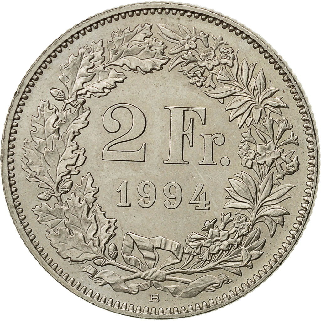 Moneta, Svizzera, 2 Francs, 1994, Bern, BB, Rame-nichel, KM:21a.3