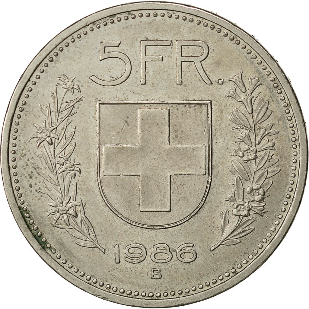 Coin, Switzerland, 5 Francs, 1986, Bern, EF(40-45), Copper-nickel, KM:40a.3