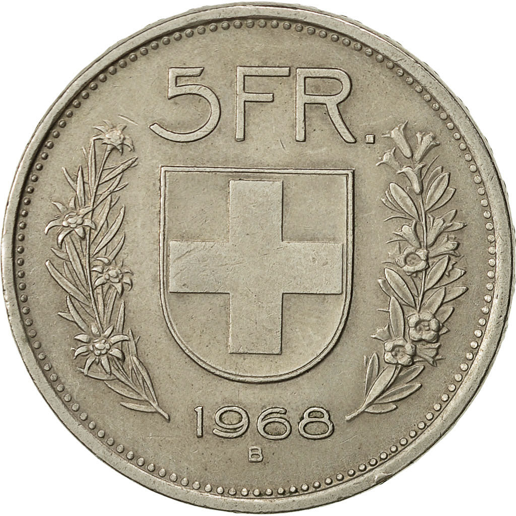 Coin, Switzerland, 5 Francs, 1968, Bern, EF(40-45), Copper-nickel, KM:40a.1