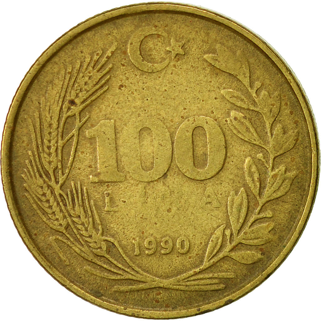 Coin, Turkey, 100 Lira, 1990, VF(20-25), Aluminum-Bronze, KM:988