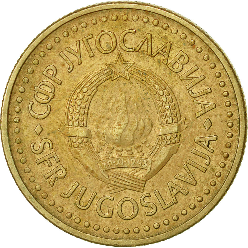 Moneta, Jugosławia, 5 Dinara, 1983, VF(20-25), Mosiądz niklowy, KM:88