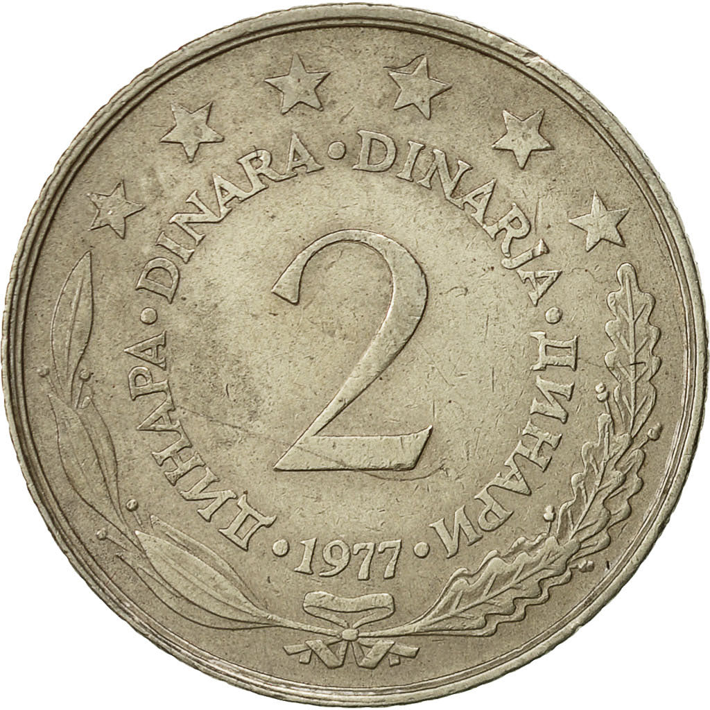 Coin, Yugoslavia, 2 Dinara, 1977, EF(40-45), Copper-Nickel-Zinc, KM:57