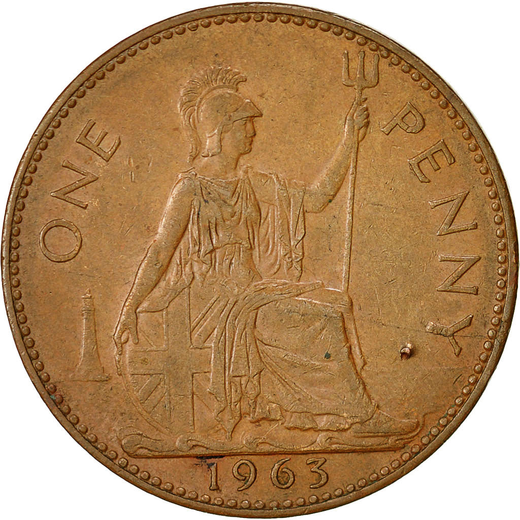 Monnaie, Grande-Bretagne, Elizabeth II, Penny, 1963, TB, Bronze, KM:897