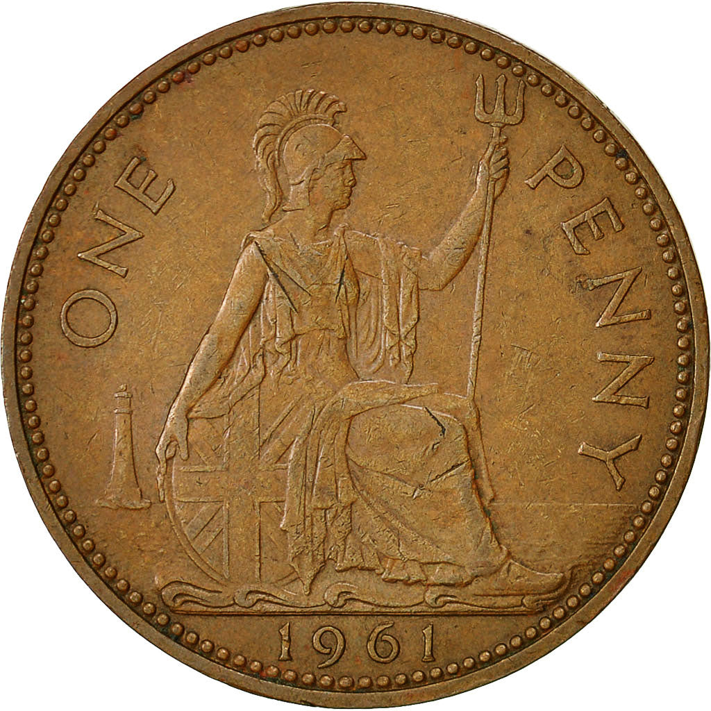 Coin, Great Britain, Elizabeth II, Penny, 1961, VF(20-25), Bronze, KM:897