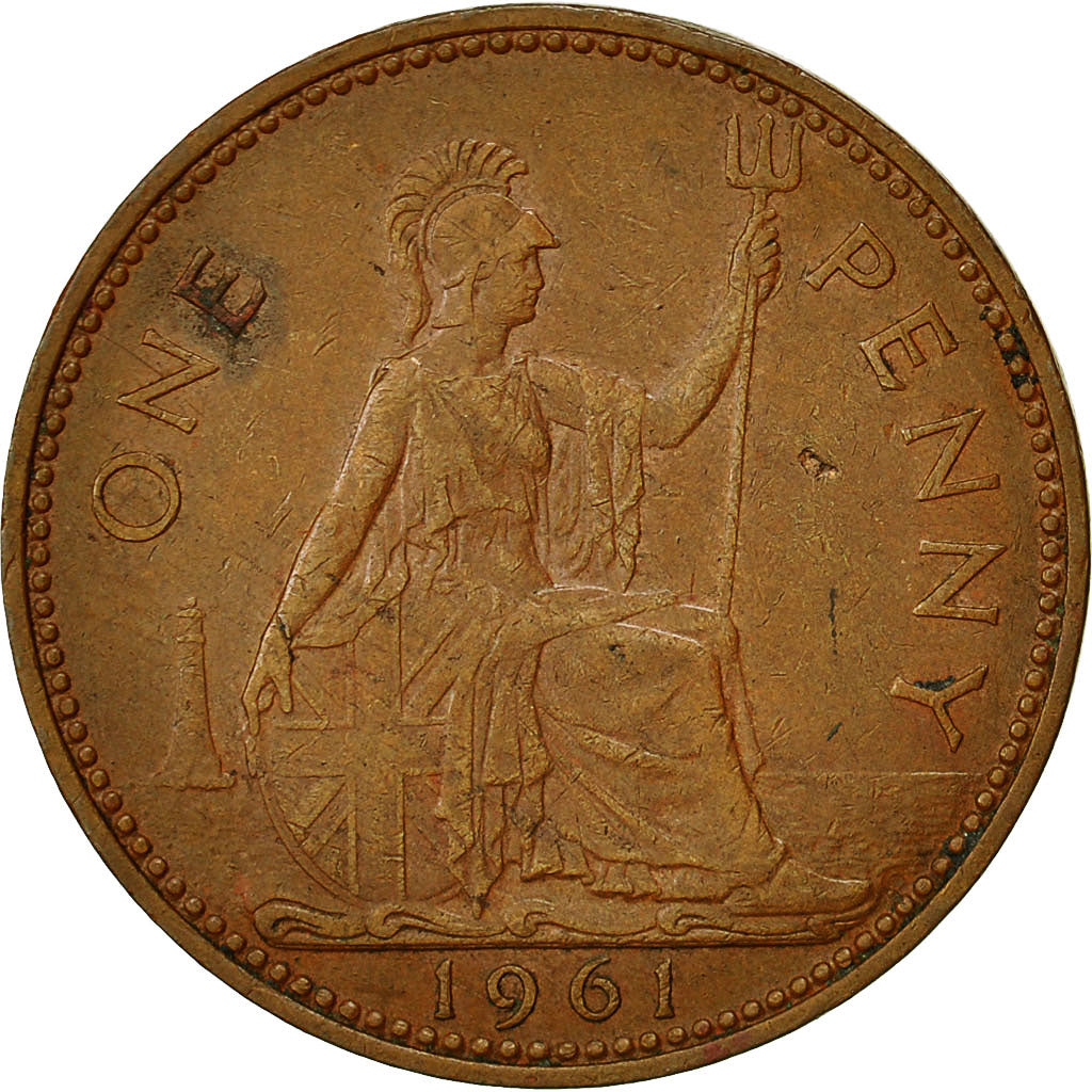 Coin, Great Britain, Elizabeth II, Penny, 1961, VF(20-25), Bronze, KM:897
